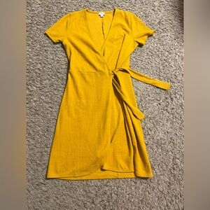 J. Crew Mustard Midi Wrap Dress
